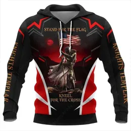 Mens Hoodies Hx Knights Templar Hoodie 3D Grafik Stand för flaggan Knee Cross Pullovers Casual Tops Harajuku Men