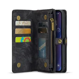 Telefonfodral för iPhone 15 14 13 12 11 mini plus max x xr xs plånbok läder caseme 008 fodral blixtlås mutor lyx