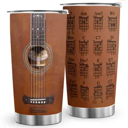 1pc Tumbler Cup Deckel 20oz atemberaubend detailliertes Gitarrenbild mit Akkorddiagramm Küche Grade Edelstahl Doppelwandisolierung Becher