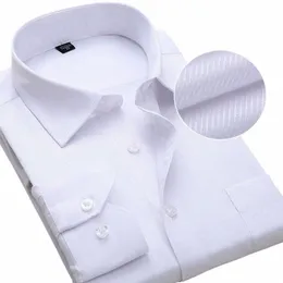 plus Size Lg Sleeve Men Dr Shirt Fi Male Busin Formal Wear Office Working White Shirts 45 46 47 48 Large Clothing k6m0#