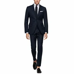 new Notched Lapel Navy Busin Male Suits 2023 Groom Tuxedo Two Butt Slim Fit 2 Pieces Suit Set Jacket+Pants Costume Homme K0Dc#