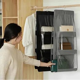 Storage Bags Handbag Hanging Organizer With 6 Pockets Foldable Non-Woven Fabric Bag Home Wardrobe Closet Bedroom Hanger Pouch