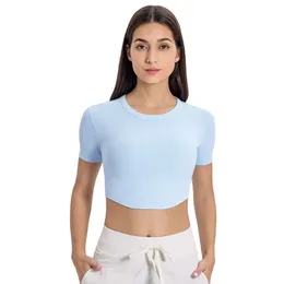 Lu Align Vertical T-shirt da uomo Sirena Curva a coste Tessuto rinfrescante a freddo Abbigliamento da palestra T-shirt fitness da donna Top sportivo Crop Top Camicia da yoga attillata Sle corta Lemon Sports 2024