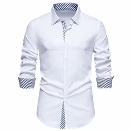 Men's Formal LG Sleeve Dr Shirts Stripe Patchwork Busin Workplace Office Shirts Wedding Dinner Banquet Chemises Hombre T1MD#