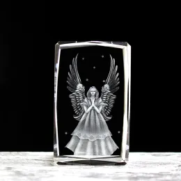 Esculturas 3d anjo da guarda estátua laser gravado cristal cubo estatuetas bebê batismo favores presentes decoração para casa