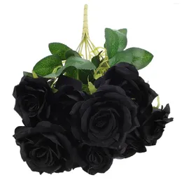 Dekoratif Çiçekler Simülasyon Siyah Gül Yapay Buket Partisi Dekorasyon Sahte Çiçek Cadılar Bayramı Süs Simüle Güller