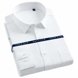 Mäns FI-intervju Busin LG Sleeve Dr Shirts Single Patch Pocket Regular-Fit White Work Office Classic Social Shirt N42M#