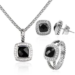 Ring with Black Onyx Jewelry Set and Diamonds Pendant Earring Luxury Women Gifts