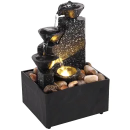 Miniatures New Tabletop Waterfall Decor Relaxation Meditation Desktop Fountain with Soft Lights Decorative Creative Flowing Water Ornaments