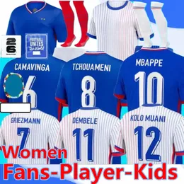 2024 25 Fan Player French Soccer Jerseys Benzema Giroud Mbappe Griezmann Saliba Pavard Kante Maillot de Foot Equipe Maillots Kids Kit Jersey Football Shirt Home S-4XL