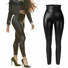 Vaslanda PU-Leder-Bleistift-Hosen-Frauen-reizvolle feste Beute bis dünne Gamaschen-Faux-Hosen mit hoher Taille und Bauchkontroll-dünnen Jeggings 65Ig #