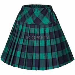 Kvinnors elastiska midja Plaid veckad kjol Tartan Skater School Uniform Mini kjolar Maid Cosplay Lolita Costume G5nr#