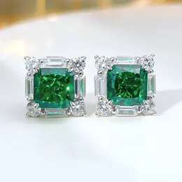 Stud Earrings Desire Fashionable 925 Silver Princess Square Colorful Treasure Ear Studs Set With High Carbon Diamonds