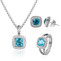 Ring Jewelry Set Faux Sapphire Rope Pendant and Earring Design Women Men Gifts