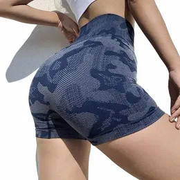 Pantaloncini da yoga da palestra Pantaloncini da allenamento per le donne Seaml Pantaloni sportivi mimetici a vita alta Fitn Sport Leggings corti Pantaloncini da ciclismo