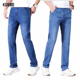 Kubro Lyocell Summer Ice Silk Denim Pants 2024 Casual da uomo coreano Lg Jeans Classic Man Denim dritto Pantaloni larghi a gamba larga H2FS #