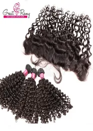 Greatremy 13x4 Глубокие вьющиеся кружевные фронтальные застежки с пучками волос CurlyWave Бразильские девственные волосыWeaveLace Frontal Milld 3 Par4348757