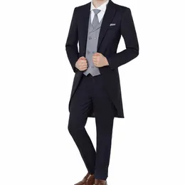 Wysokiej jakości luksusowy Slim Fit Full Boy's Suit 3 sztuki Stage Blazer Pants Single Breasteed Performance LG Tail Tuxedo J0U8#