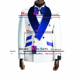 テーラーメイドの二重胸部の男性スーツ2ピース男性のためのホワイトジャクアードウェディングスーツ