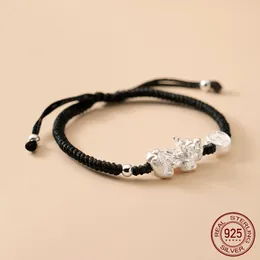 Fit 22cm 999 prata corda pulseira pixiu segurança exorcismo sorte linha de linha vermelha pulseiras para mulheres menina preto 240315