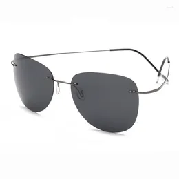 Óculos de sol titânio polarizado polaroid super leve marca designer sem aro gafas homens óculos de sol óculos