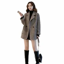 Koreansk editi British Wool Loose Relaxed Solid Color Top Women Coat 2024 Ny One Piece Jacket Women's Spring and Autumn Coats D9f7#