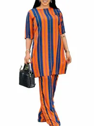 vonda Bohemian Vintage donna pantaloni a righe set 2024 mezza manica estiva casual top larghi e pantaloni abbinati set oversize 2 pezzi m7o9 #