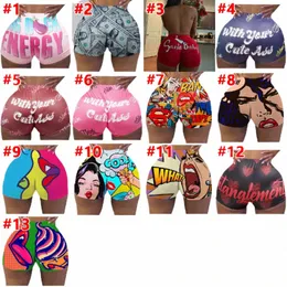 Y2K Fi Trend Farbe Brief Druck Hohe Taille Elastische Damen Große Süßigkeiten Snacks Shorts Damen Shorts W7aZ #