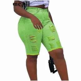Sexiga rippade magra jeans shorts fluorescerande förstörda hål stretch leggings korta byxor denim Bermudas baggy rivna jegings s0ig#