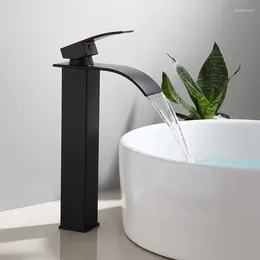 Torneiras de pia do banheiro acessórios torneira cachoeira efluente/água fria preto para