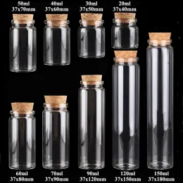 Frascos 6 peças 20ml 30ml 40ml 50ml 60ml 70ml 90ml 120ml 150ml garrafas de vidro com rolha de cortiça frascos de especiarias frascos artesanato 7 tamanhos Upick