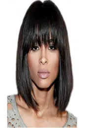 Charming Short Cut Bob Wig simulation human hair wig with bangs black color silky straight wig in stock5743811