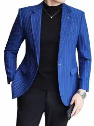 spring New Men's Suit Jacket Slim Striped Single-breasted Suit Busin Casual Profial Formal Blazer Banquet slim Suit Coat A2OA#