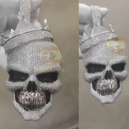 4 Zoll große Krone Totenkopf Kopf 3D Custom Moisssanite Iced Out Silber Moissanit Hip Hop Anhänger für Halskette