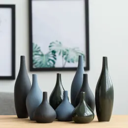 Planters Zen Black Nordic Mediterranean Blue European Ceramic Dried Flower Vase Small Fresh Modern Minimalist Decorative Ornaments