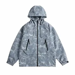 Uomini Marmo Modello Climber Allentato Casual Fi Sport Outdoor Cargo Giacca con cappuccio da donna Oversize Primavera Autunno Cappotto della tuta sportiva 51HC #