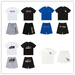 メンズTシャツトラックスーツデザイナーショートパンツ刺繍レターレインボーカラー夏スポーツファッションコットンコードトップショートスリーブTシャツデザイナートラップスター