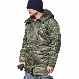 uomini Parka uniforme militare pilota Cott giacca imbottita giacca invernale con cappuccio ispessito Mid-Lg cappotti uomo casual cardigan top I6Ct #