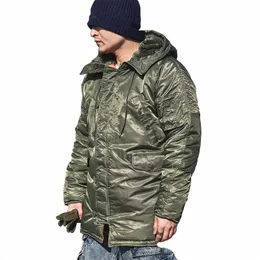 men Parkas Military Uniform Pilot Cott Padded Jacket Winter Jacket Hooded Thickened Mid-Lg Coats Men Casual Cardigan Tops I6Ct#