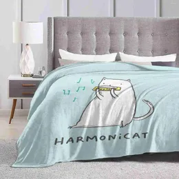 Blankets Harmonicat Selling Room Household Flannel Blanket Musical Note Crotchet Quaver Play Funny Illustrated Kitty