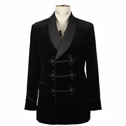 Preto Veet Masculino Blazer Elegante Xaile Lapela Jaqueta Double Breasted Jantar Prom Party Casamento Smoking Casaco de Alta Qualidade 1 Peça T1Ej #