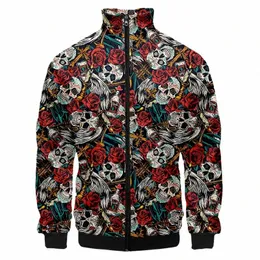 Red Fr Rose Skull Men's Warm Winter Jacket Impressão Fi 3D Jaquetas Zipadas Jaqueta Moletom Unissex Roupas Outono 05o7 #