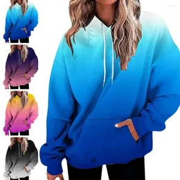 Kvinnors hoodies kontrast färg hoodie kvinnor gradient hooded höst vinter mjuk varm stil mellanslängd tröja