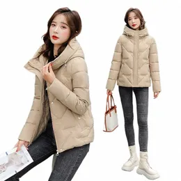 Winter Daunenjacke für Frauen Schöne neue beiläufige kurze Mantel mit Kapuze Parkas koreanische dicke warme Cott gepolsterte Kleidung Grundmantel H01 A5AB #