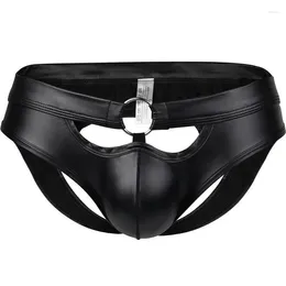 Underbyxor män underkläder jockstrap pu läder oepn buthongs g-strängar tanga hombre gay sexig erotisk penis påse sträng homme ring trosor