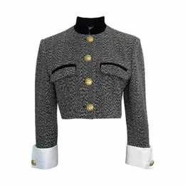 Retro Fi kurtka 2022 Spring damskie odzież projektowy zmysł stand-up odzież jeździecka francuskie tweedowy płaszcz Kobiety U9NV#