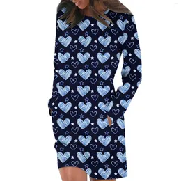 캐주얼 드레스 여성을위한 긴 소매 스커트 인쇄 된 풀오버 힙 팩 드레스 스웨터 가을 발렌타인 데이 미니 로브 코스