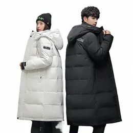Mens Winter Down Jacket LG Over Knee White Duck Puffer Jackets Youth Fi Thicked Parkas Couples Warm Workwear Overcoat 64SB#