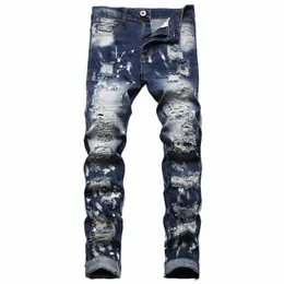 Primavera New Ragged-Rag Jeans fi Slim Blue Pants 2022 Hip Hop Motorcycle Style Beggar Pants Casual Streetwear E40e #