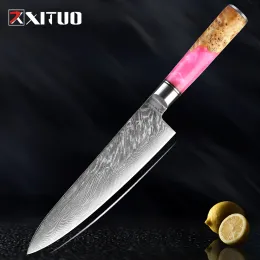 Planters xituo 8 "tum damascus kock kniv rosa harts elegant gudinna special kök presentkniv hög kvalitet skarp japansk hemskivning